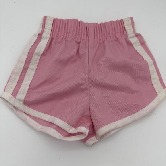 Vintage Pink White Stripe Shorts Made USA Kids Jogging Athletic 12 Months Baby - Picture 1 of 5